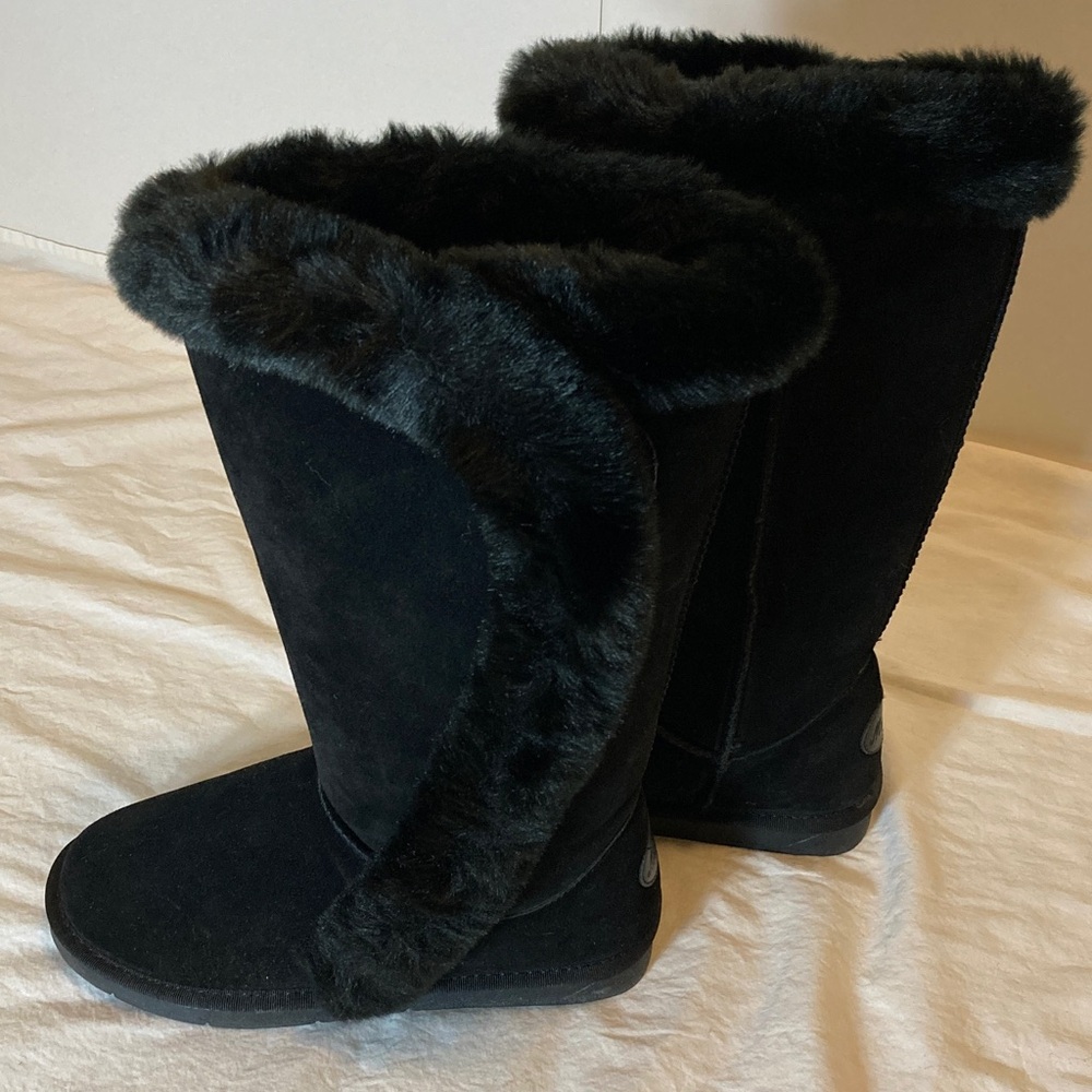 Women's Black Faux-Fur Winter Pull-On Boots